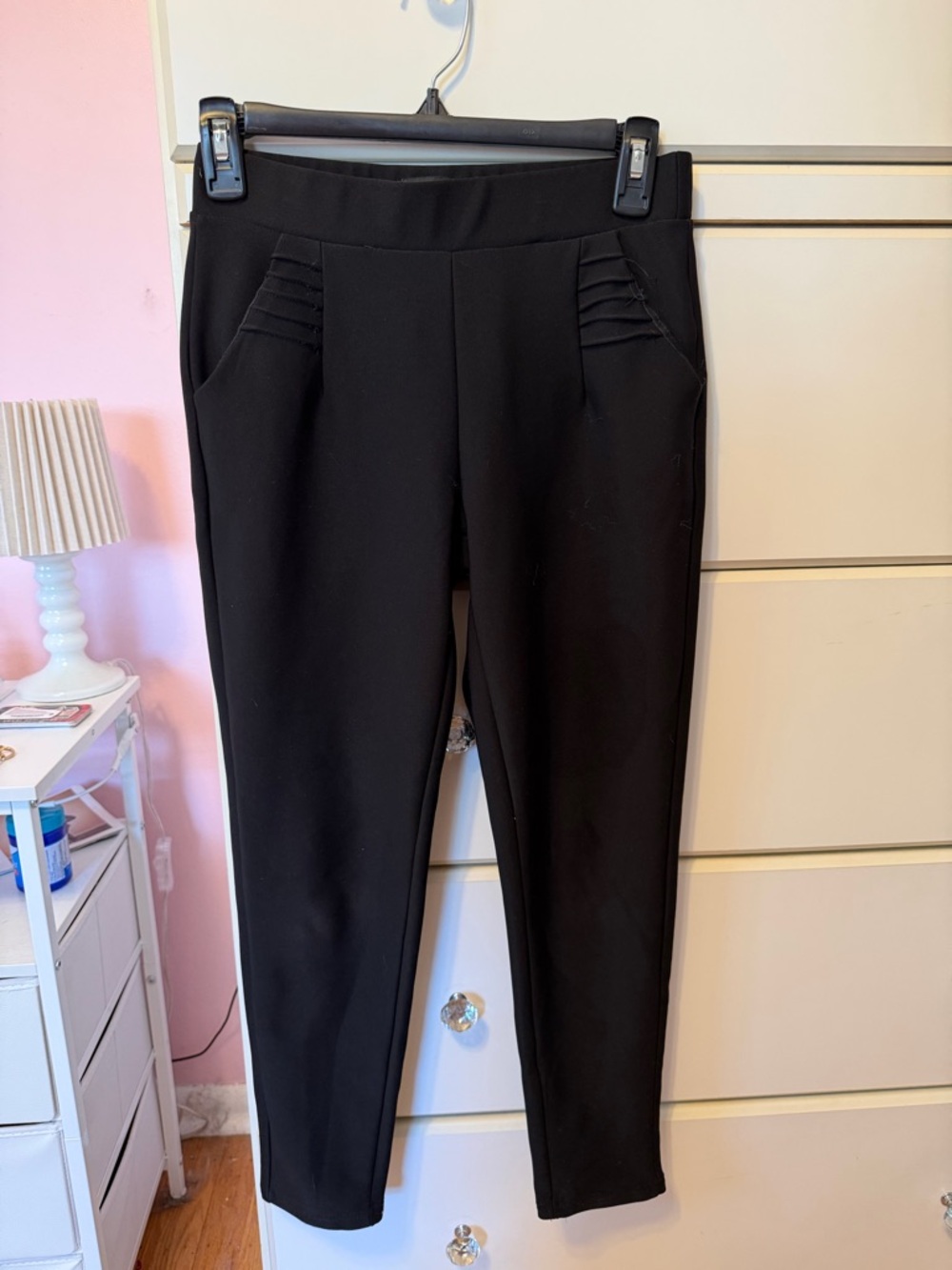 Kay Unger Black Ankle Ponte Pants with Stitch-Detail Pockets